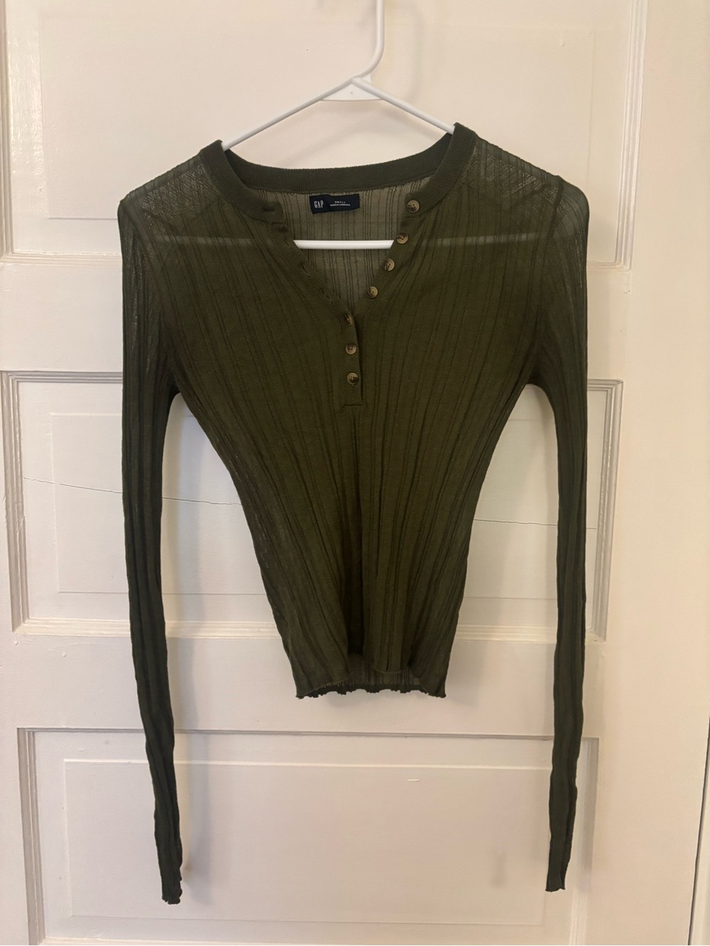 GAP Olive Ribbed Henley Long Sleeve Top